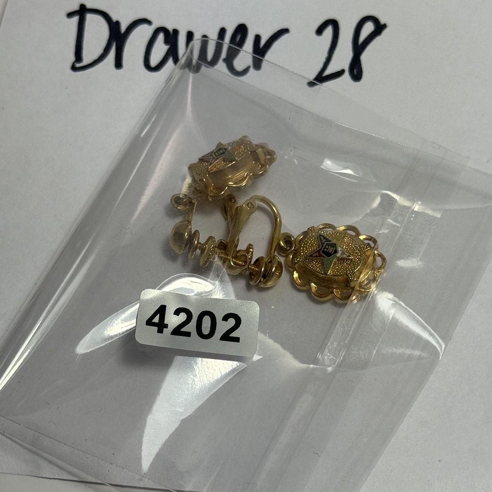 Vintage Eastern Star‎ Masonic Screw Back Dangle Earrings Gold Tone Enamel Women - Picture 8 of 8